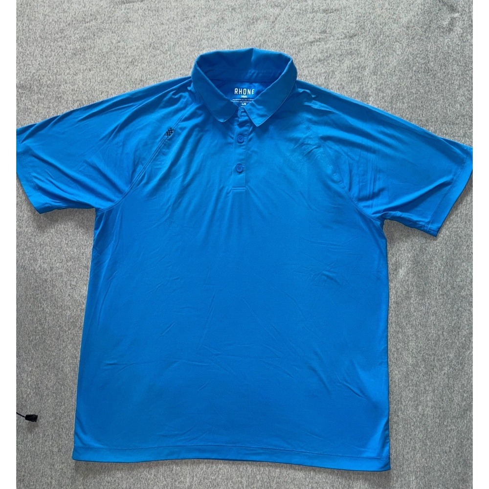 Rhone Mens Delta Pique Polo Blue Short Sleeve Spread Collar Size Large